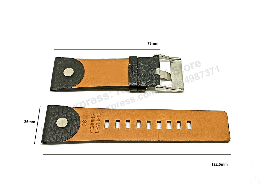 Fits/For Diesel Digital Tiptronic DZ1129 , DZ7280  - 26mm Black Genuine Leather Rivet Replacement Watch Strap Band Belt