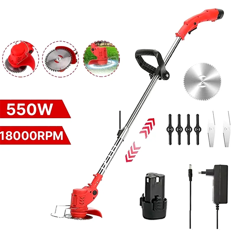 21V Electric Cordless Grass String Trimmer 18000RPM Electric Lawn Mower Weed Adjustable Telescoping box Garden with 1 Battery