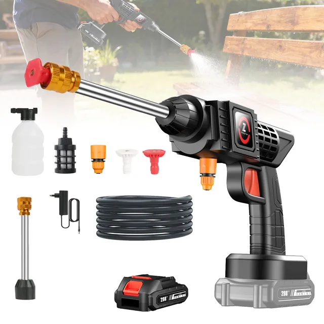 Bezprzewodowa myjka wysokociśnieniowa 50 bar, domowa myjka natryskowa, pistolet do mycia, generator piany.