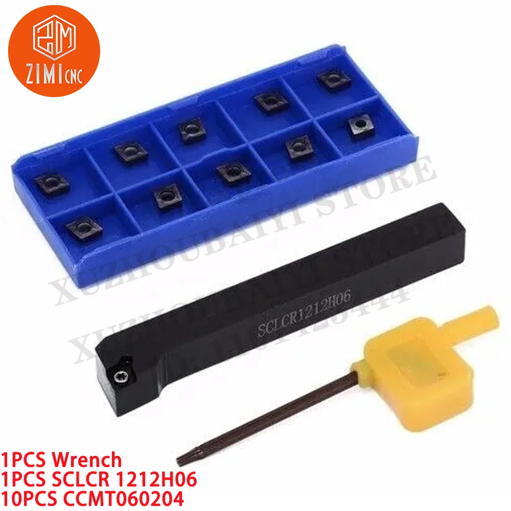 1PCS SCLCR1212H06 12mm Lathe Turning Tool Holder Boring Bar +10PCS CCMT060204 Carbide Inserts CNC metal mechanical cutting tools