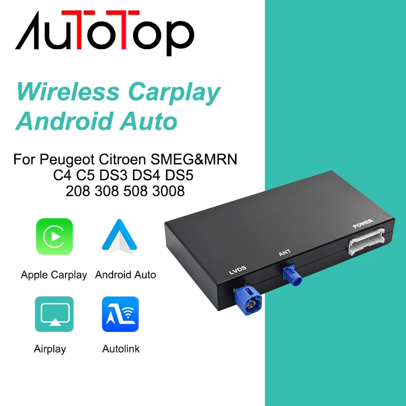 AUTOTOP Wireless Carplay Android Auto Decoder Box Interface For Peugeot&Citroen SMEG&MRN 508 308 208 3008&C4 DS3 DS5 Mirror Link