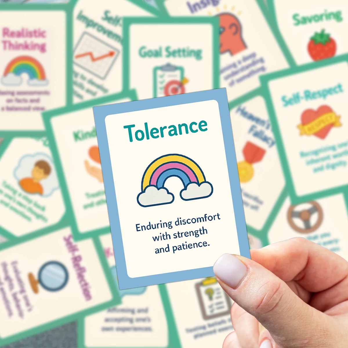 60 قطعة من بطاقات العلاج السلوكي المعرفي، الرسوم التوضيحية الكرتونية، ممارسة الذهنية، أداة تنظيم الحركة للمعالجين، المدربين #3