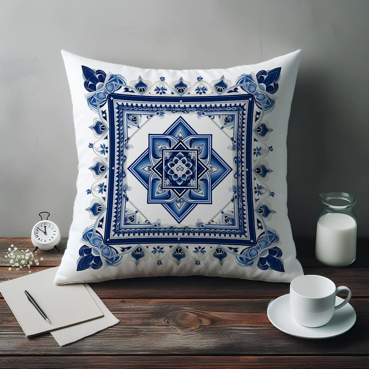 Blue White Ottoman Vintage Double Side Print Pattern Cushion Cover Home Decoration Living Room Sofa Chair Pillow Cover