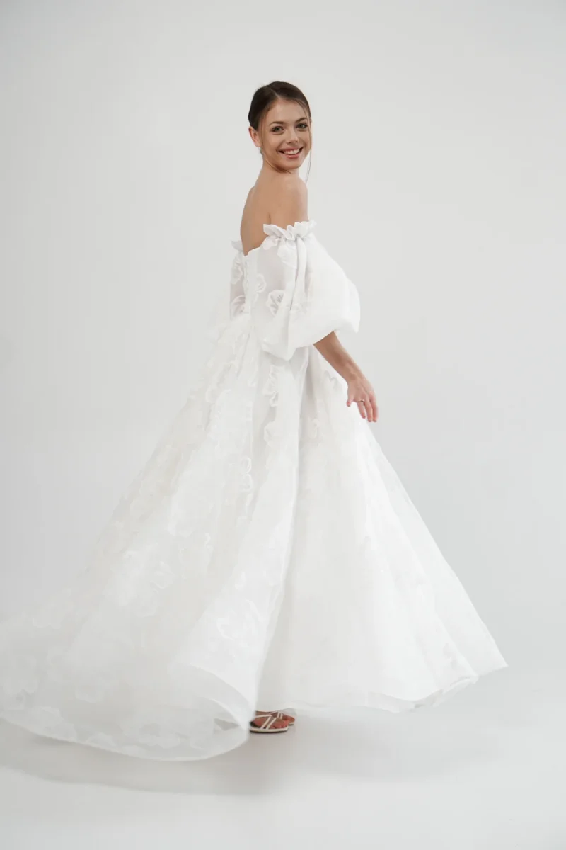 Annie Princessพัฟแขนชุดราตรีลูกไม้TulleชุดราตรีสีขาวOff-The-Shoulder Corset Party Dresses FBساتة