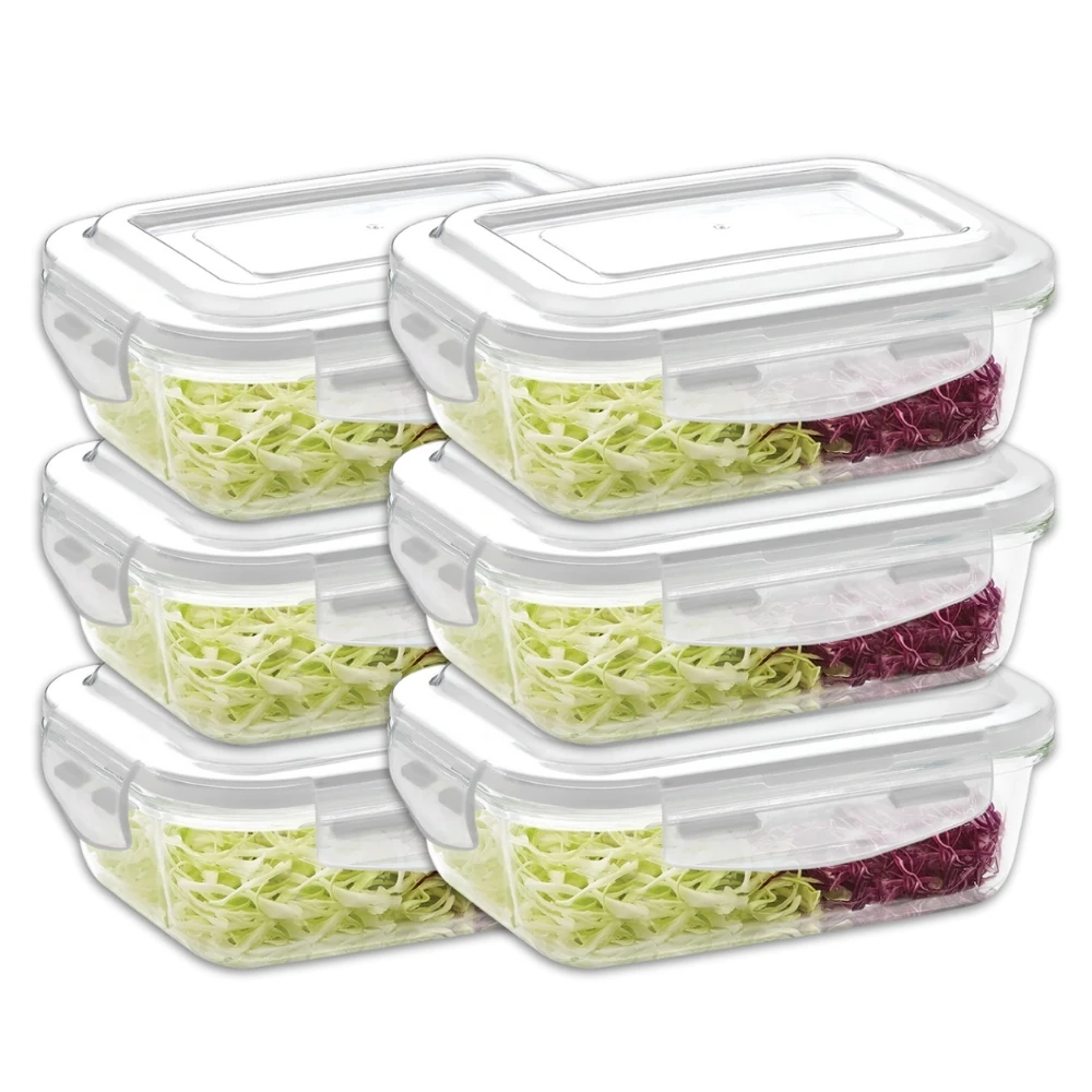 6 Kit Glass Lunch Box Meal Preparation Container, Food Storage Containers with Lids 640ml