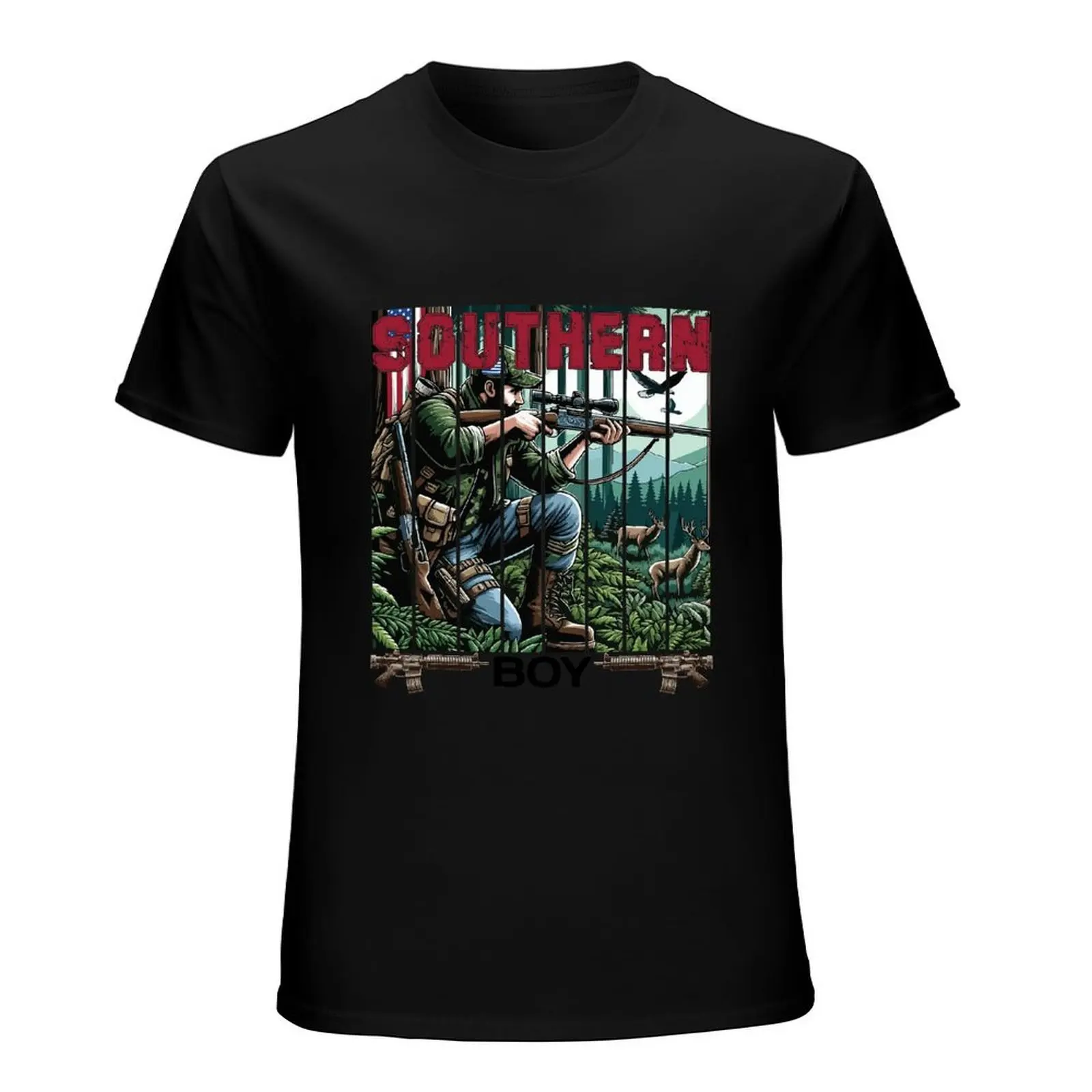 Buck Around Vintage Hunting Deer Shotgun Circle Logo Black T Shirt Western Mens Street Casual Cotton Tee