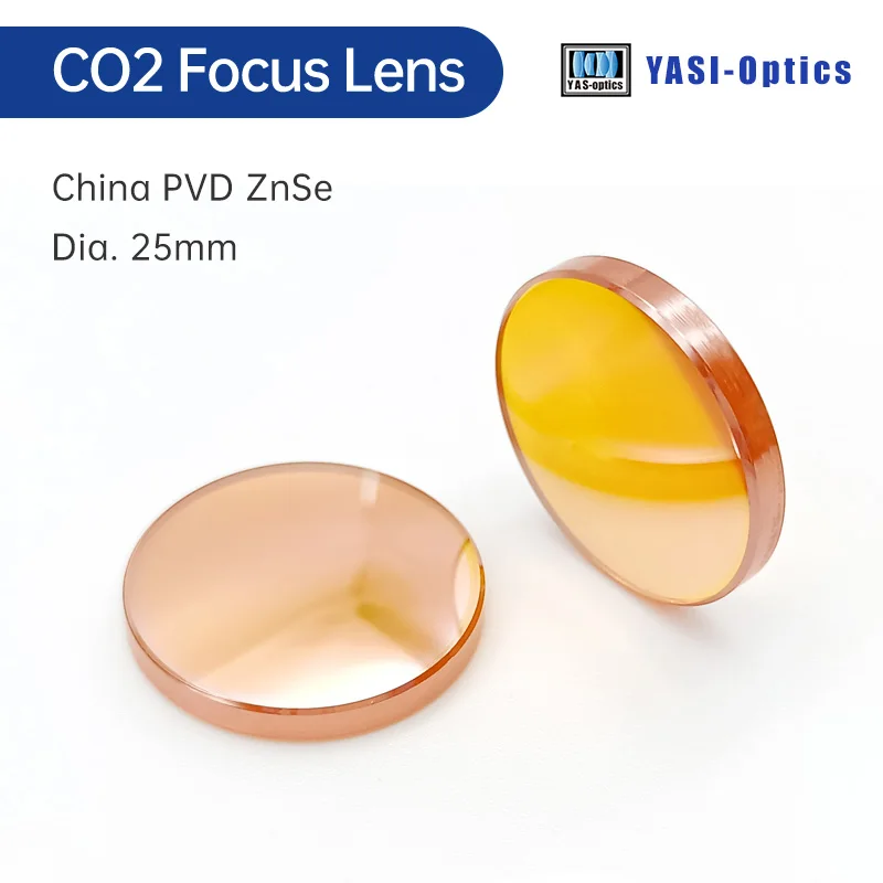 Yasi China CO2 PVD ZnSe Laser Focus Lens Dia. 25 mm FL38.1 50.8 63.5 101.6 127mm for Laser Engraving Cutting Machine