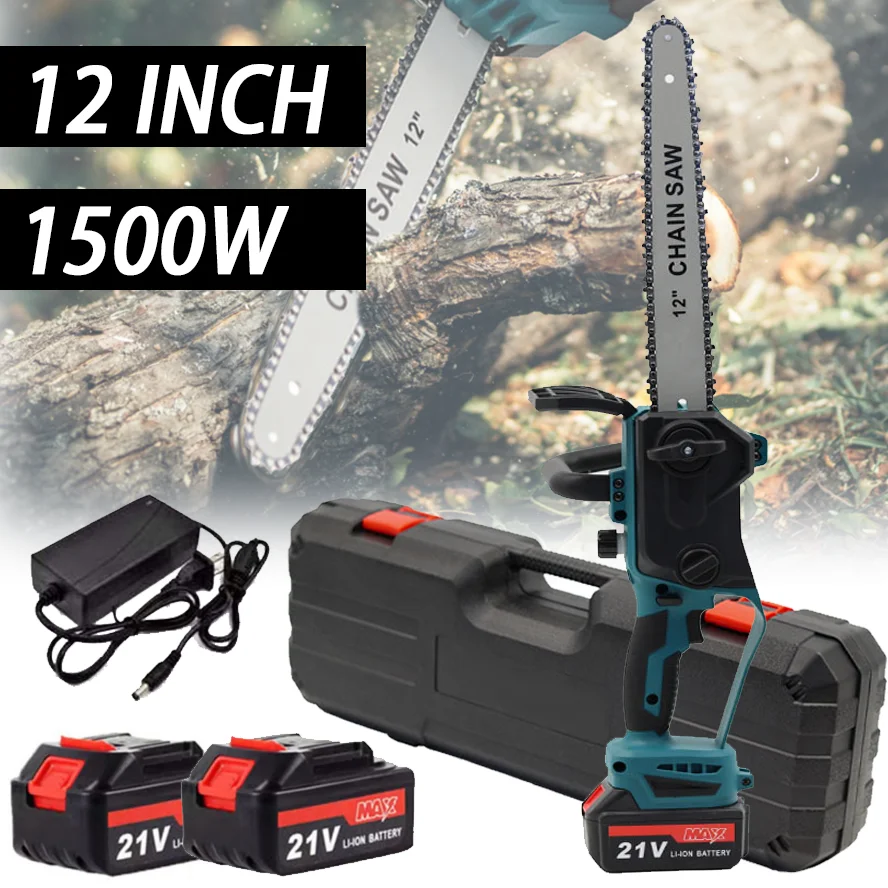 1500W Bürstenlose 12-Zoll-Elektrokettensäge Kabellos Holzbearbeitungs-Elektrowerkzeug Handgeführtes Gartenwerkzeug für Makita 18V Akku
