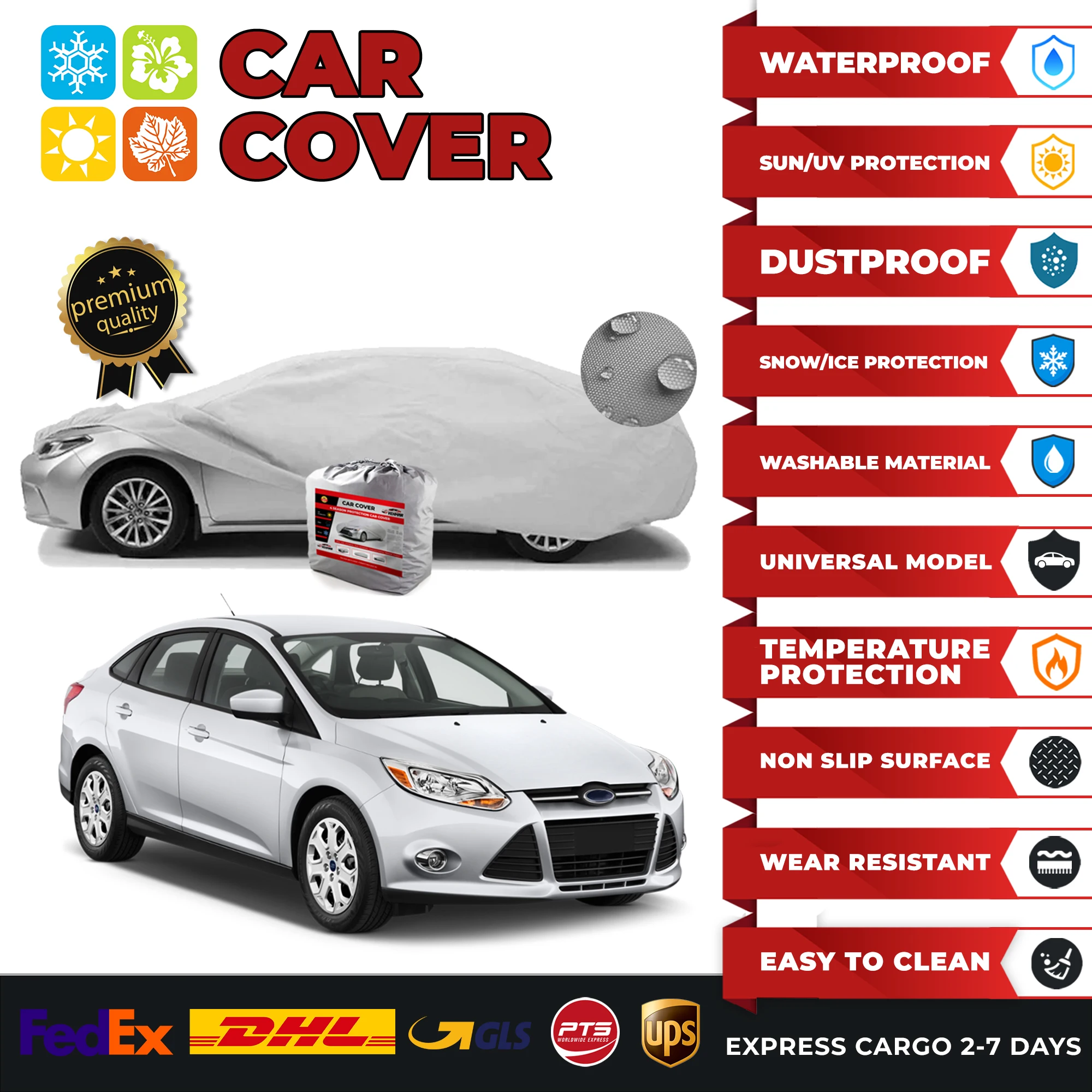 Car Cover for Ford Focus 3 Sedan Universal Car Covers Indoor Outdoor Full Auto Cover Sun UV Snow Dust Resistant Protection