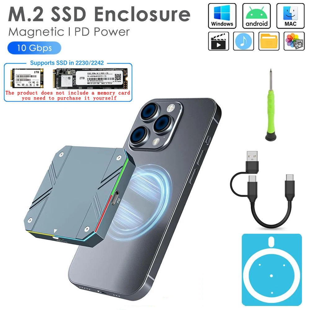 

Y08 Магнитный портативный SSD для видео ProRes 4K 60fps, внешний жесткий диск из алюминиевого сплава на 1 ТБ, супер-накопитель для iPhone/Android/ПК