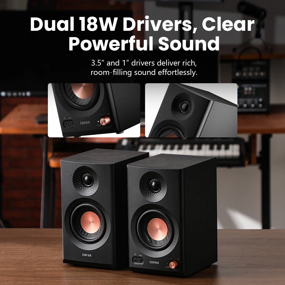 Edifier MR3 Aktywne Monitory Studyjne 2.0 Bluetooth 5.4 36W RMS Audio Hi-Res Głośniki z 3,5-calowymi przetwornikami i wieloma wejściami — zdjęcie produktu 3