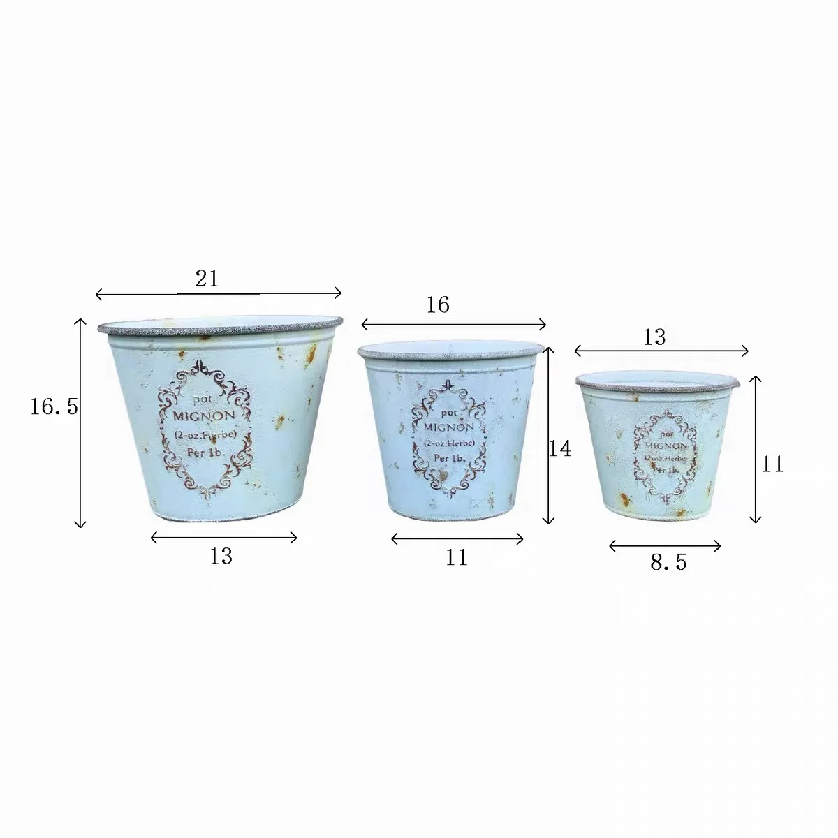 3PCS Japanese Style Vintage Metal Plant Pots Set