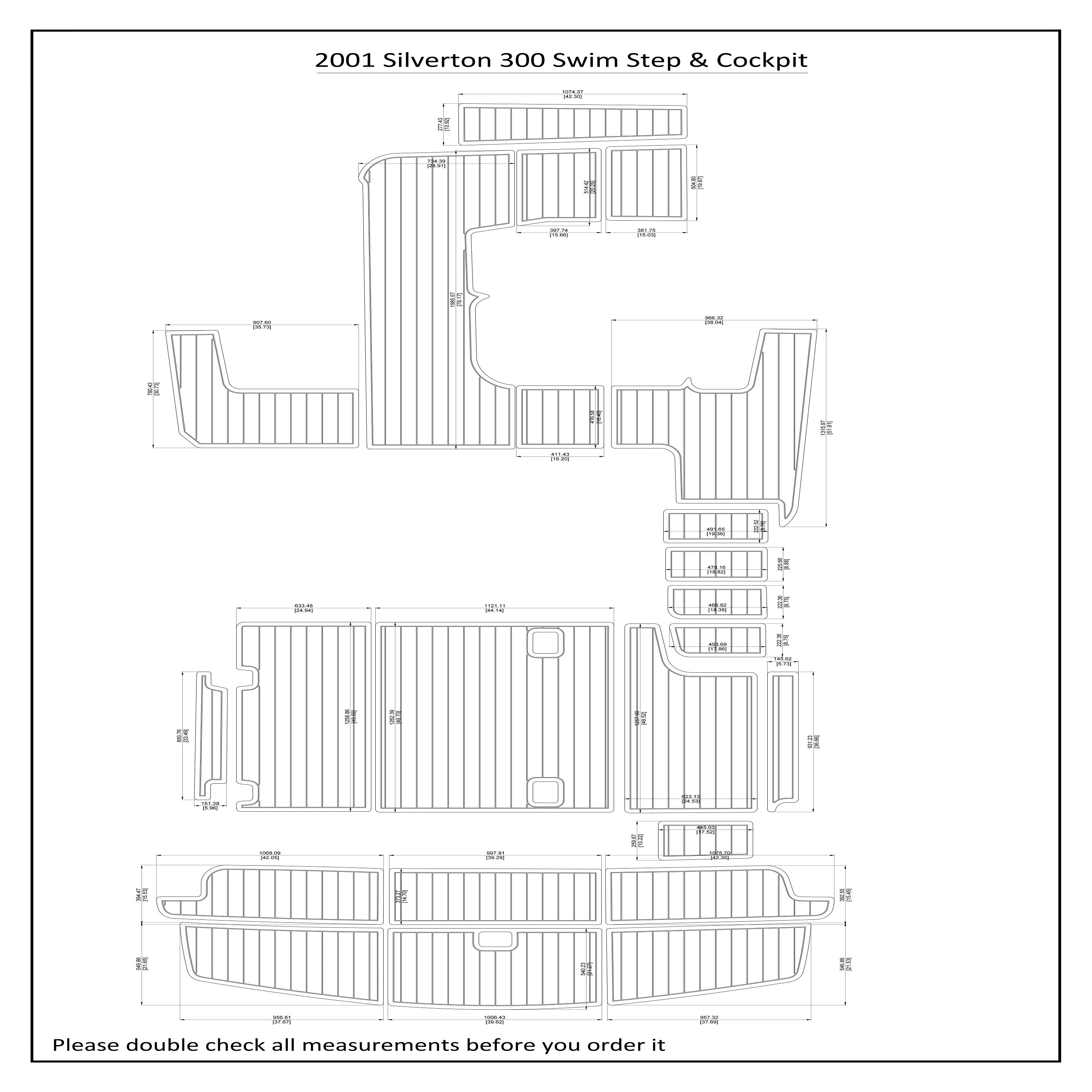 2001 Silverton 300 Swim Step Cockpit Boat EVA Faux Teak Deck Floor Pad