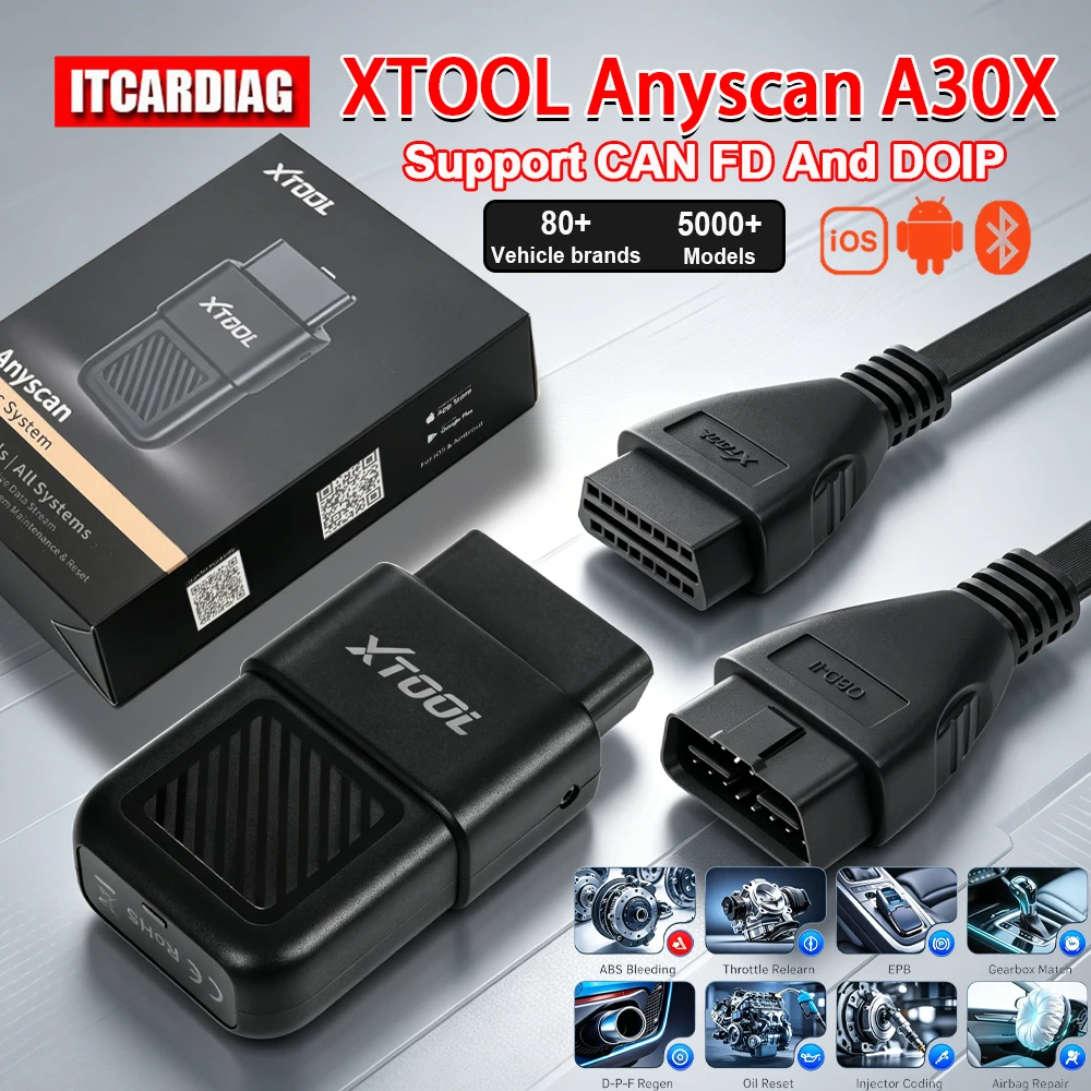 XTOOL A30X Bluetooth Scanner With Extension cable Bi-directional OBD2 Code Reader 26+ Function Over 5000 Car Free Update PK A30M