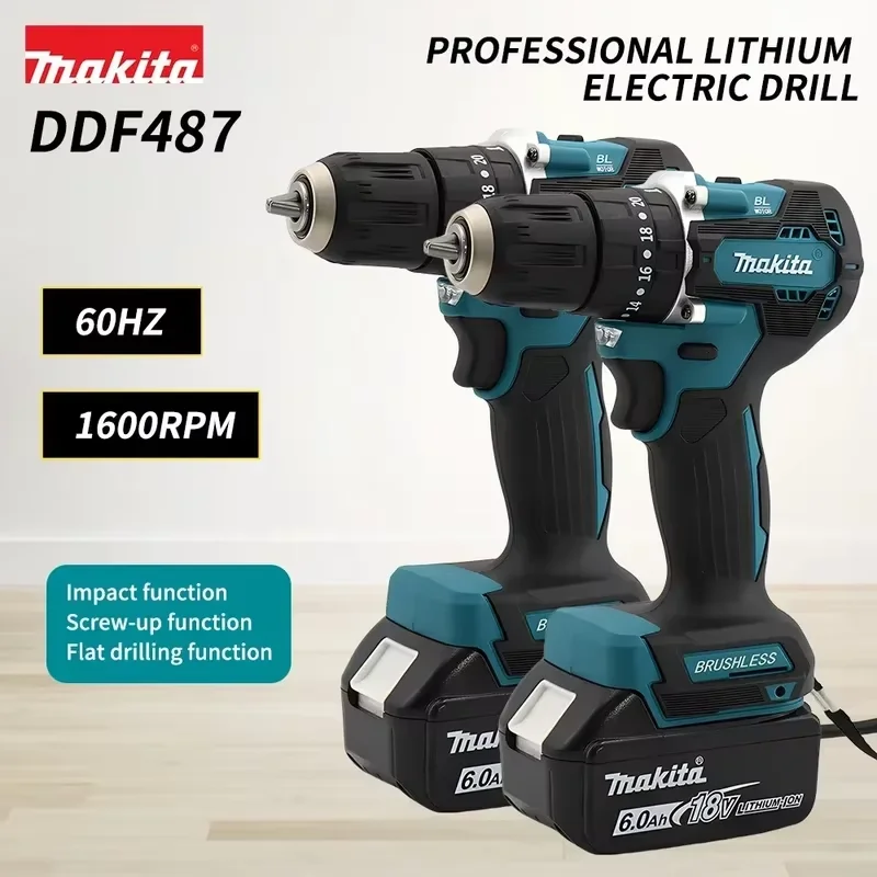 Taladro Atornillador Inalámbrico Original Makita Ddf487, Destornillador de Impacto Eléctrico sin Escobillas, Herramienta Eléctrica