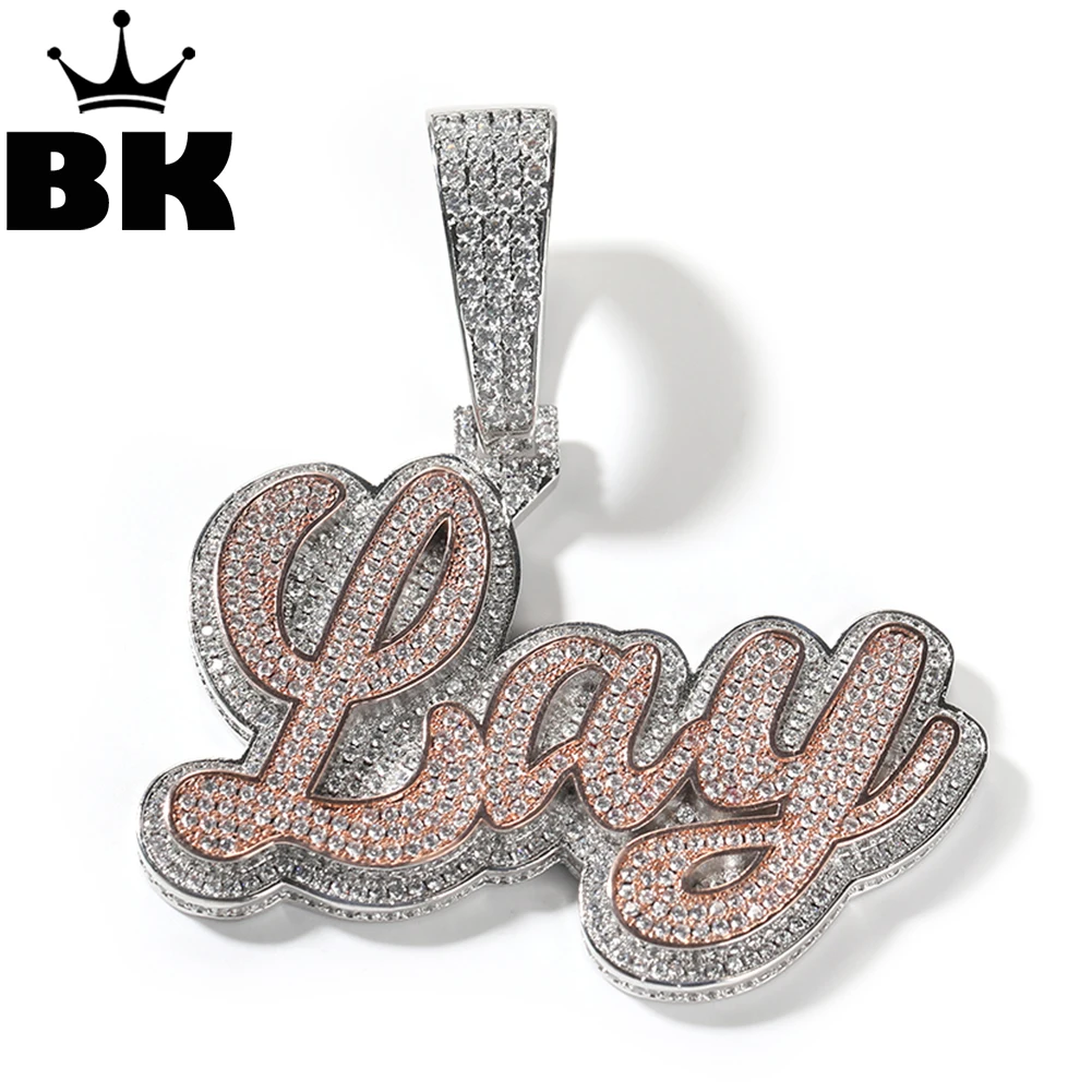 

THE BLING KING Double Layer Cursive Letter Icy Custom Name Necklace For Women Two Color Cubic Zircon Personalized Jewelry Gifts