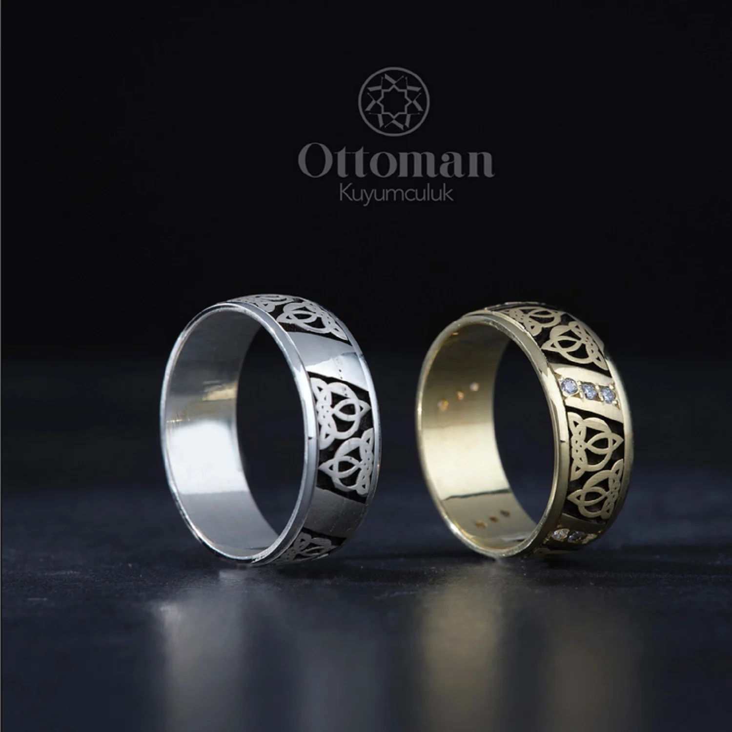 

Ottoman Silver Men's and Women's Wedding and Engagement Rings are Handcrafted in Turkey and Embellished with White Zircon Stones