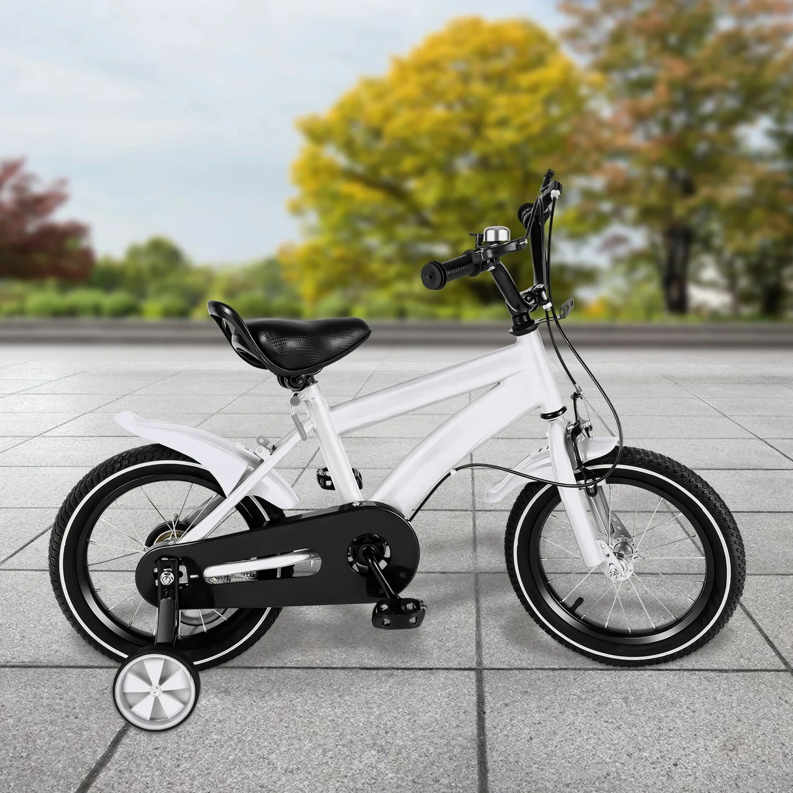 Kinderfiets met veiligheidstrainingswielen, 14-inch rubberen banden, verstelbare PU-zitting, kettingkast, wit - afbeelding 2