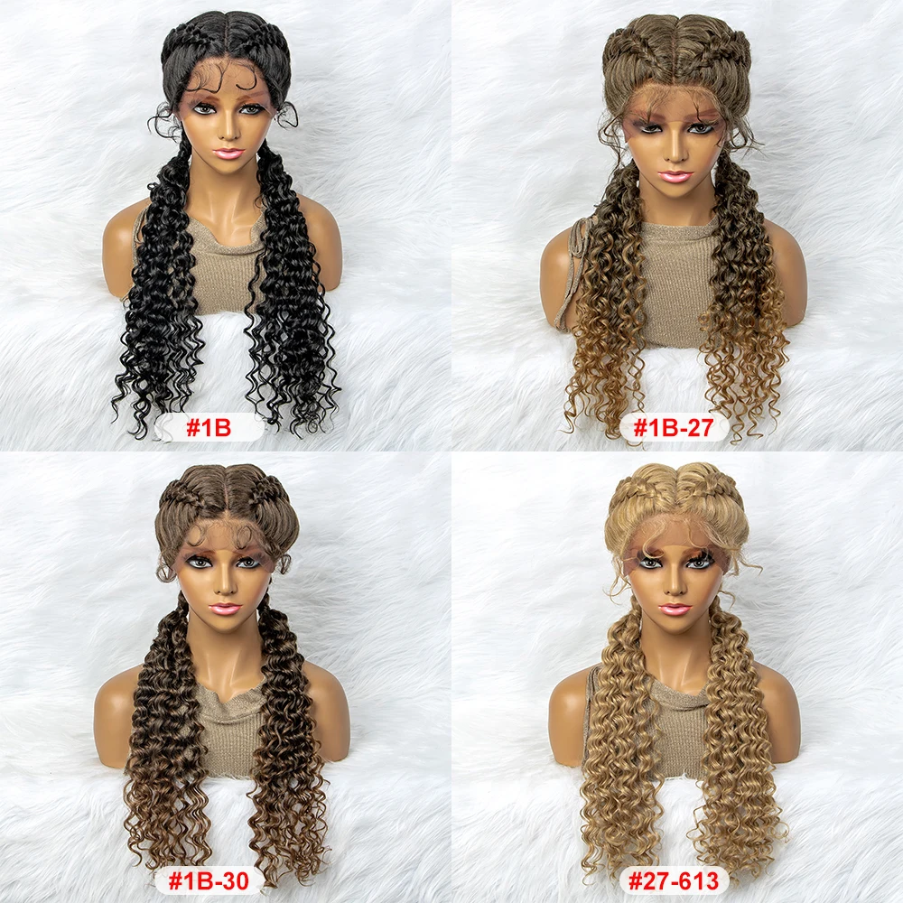 Braided Wigs Synthetic Lace Front Hair Wig Curly Water Wave Wig For African Woman Afro Frontal Cornrow Twist Boxing Braided Wigs