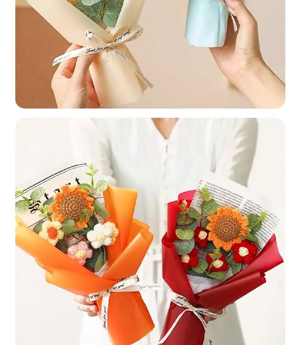 Künstlicher Blumenstrauß Gehäkelte Ewige Blumen Handgefertigter Abschlussstrauß Vatertag Geburtstagsgeschenk Jubiläumsgeschenk – Detail 4