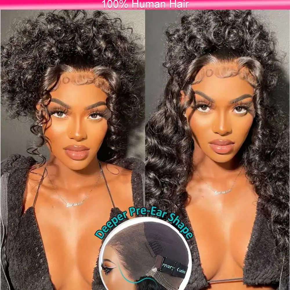 

250 Density Invisi Drawstring Snug Fit 360 HD Full Lace Frontal Wigs 30 Inch Deep Wave Lace Front Human Hair Wig Glueless Wig