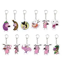 Acrylic Funny Courage Pink Dog Keychain Pendant Keyring Cowardly Puppy Key chain Key Ring for Accessories Bag Fans Gift