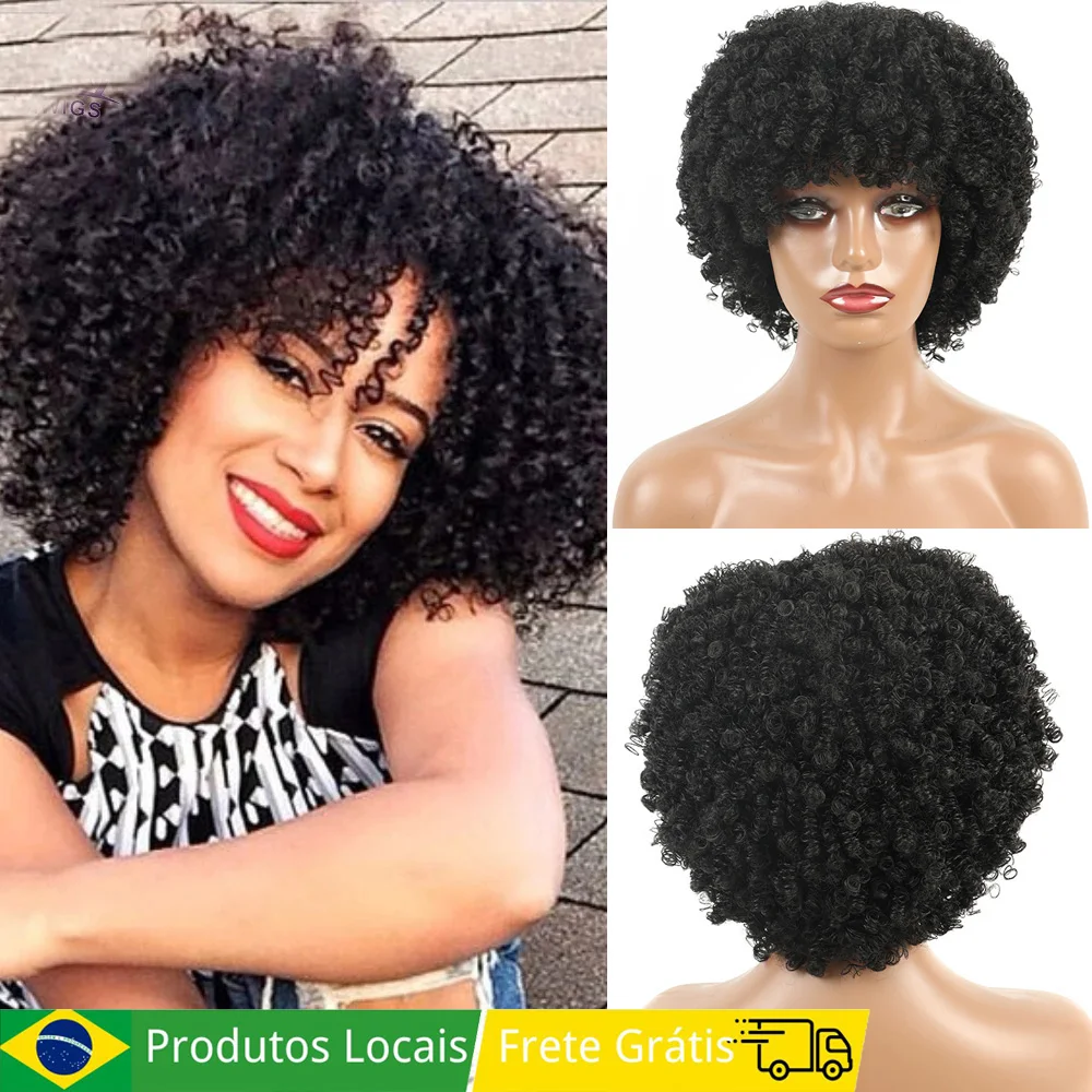 Peruca Wig Fibra Orgânica Premium Cacheado Full Machine Made Afro Cacheado Preto Natural 