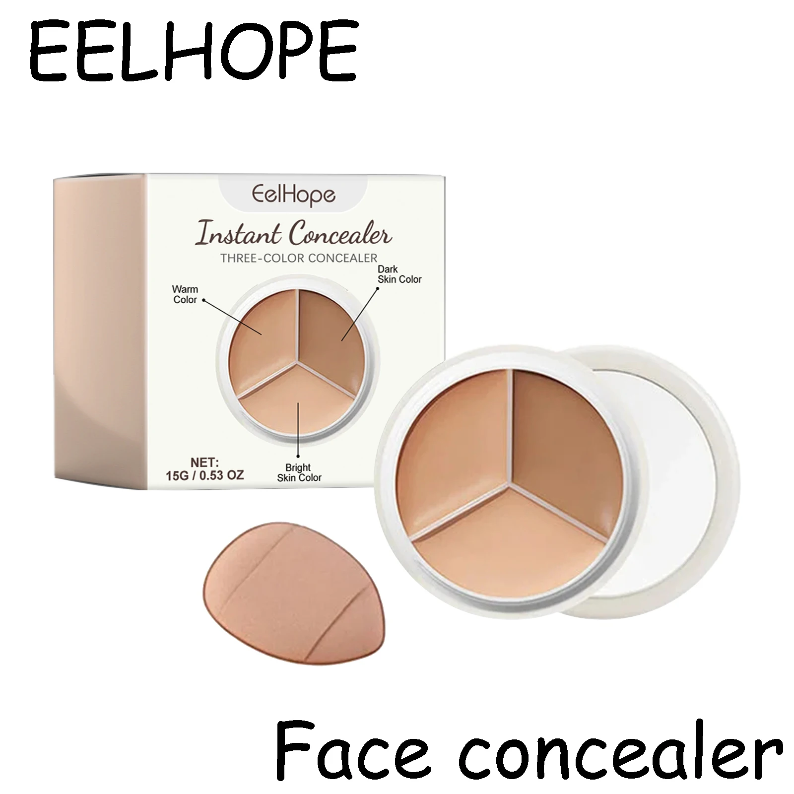 Eelfope corretivo de três cores, cobertura natural, olheiras, remover cicatrizes de acne, maquiagem natural suave duradoura, corretivo facial à prova de suor