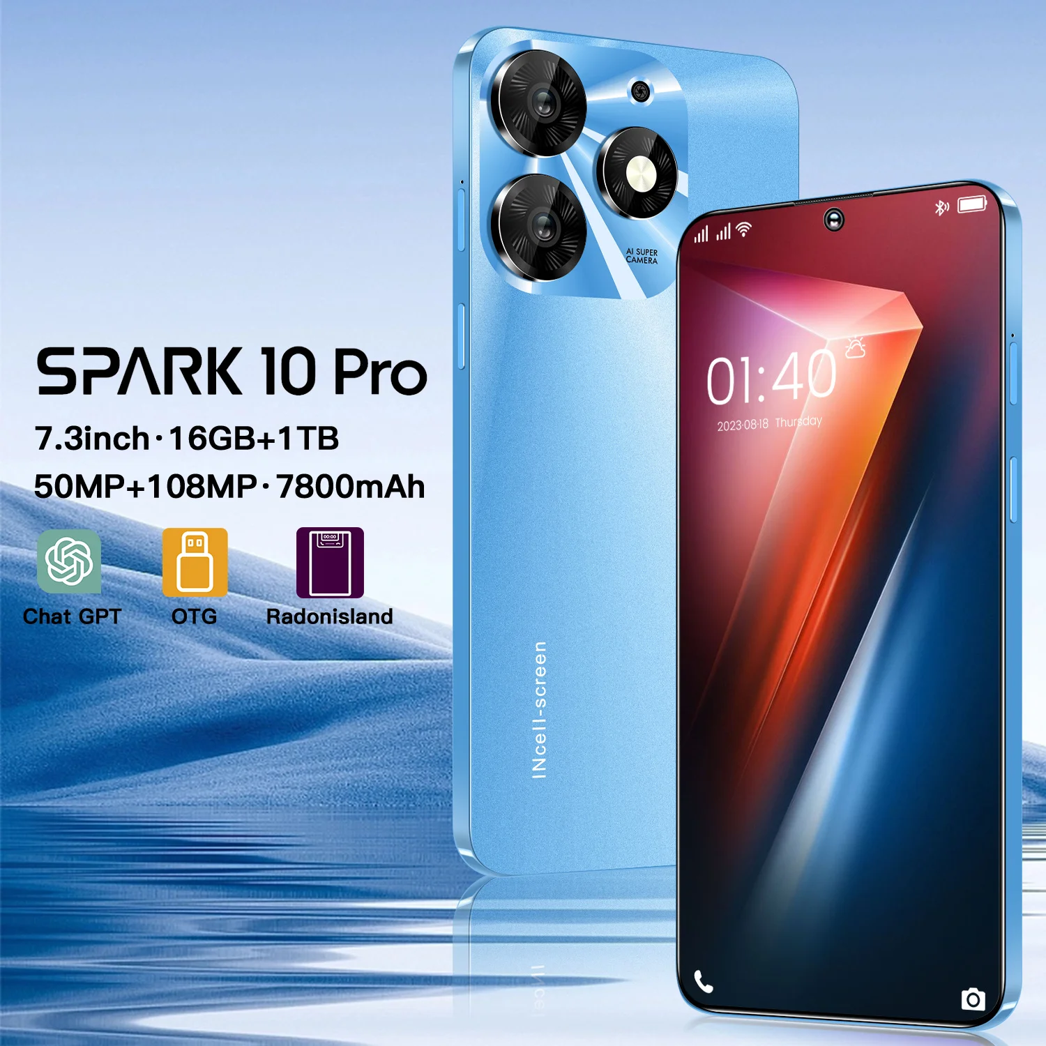 

Spark 10 Pro New Smartphone 7.3inch Full Screen 4G/5G Global Version Cell Phone 16TB+1TB 7800mAh Mobile Phones 108MP Celulares