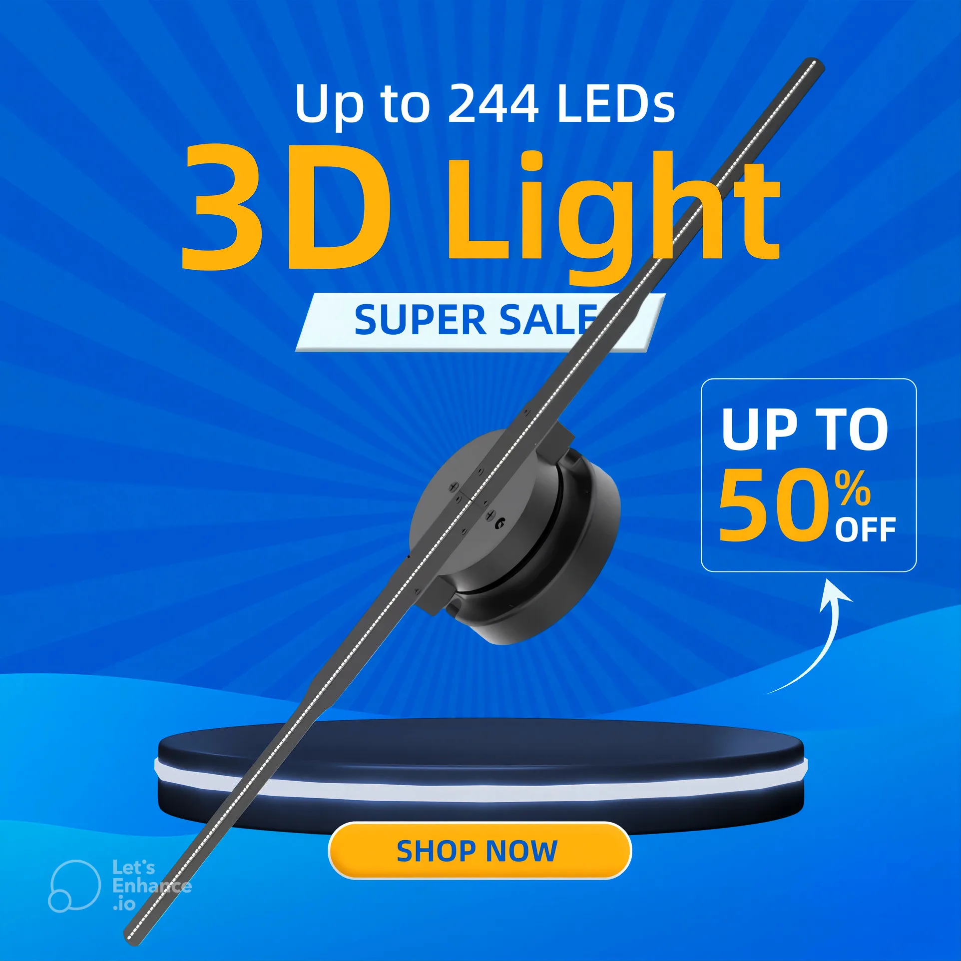 

3D Hologram LED Fan Projector, Christmas Halloween Use Holographic Video Projector with 244 LED Beads, Stand, WiFi & App Control