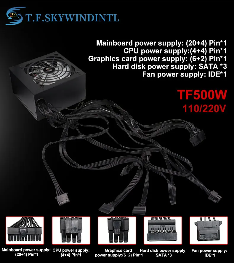 Fonte 500w PSU12V PC-Stromquellen für Büro 500W 24pin ATX Computer-Netzteil PSU 500W PC Gaming Power PC Gamer Quellenspiel – Detail 6