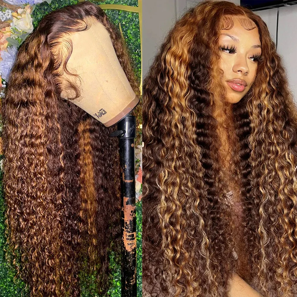 Highlight Ombre Curly 7x5 Glueless Wig Human Hair Ready To Wear Bleached Knots 4/27 Deep Wave 13x4 Lace Front For Women Pre Cut