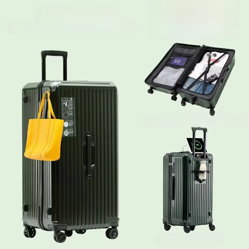 2024 Nieuwe Grote Capaciteit Bekerhouder Bagage Koffer USB Opladen Vrouwen Meisje Handbagage Boarding Bagage Reizen 20/24/26/28 inch - afbeelding 2
