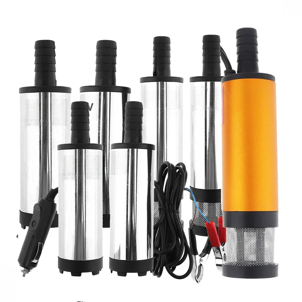 DC 12V 24V 38MM Przenośna mini samochodowa elektryczna pompa głębinowa pasująca do pompy paliwa Diesel Pompy do beczek na olej z 2 zaciskami krokodylkowymi — zdjęcie 2