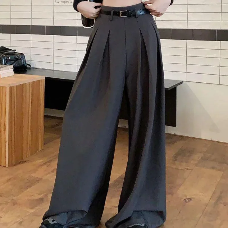 Korean Style Slim Suit Pants Women's Loose High Waist Baggy Harem Casual Wide Leg Draped Floor-length Pants Trousers Autumn New
