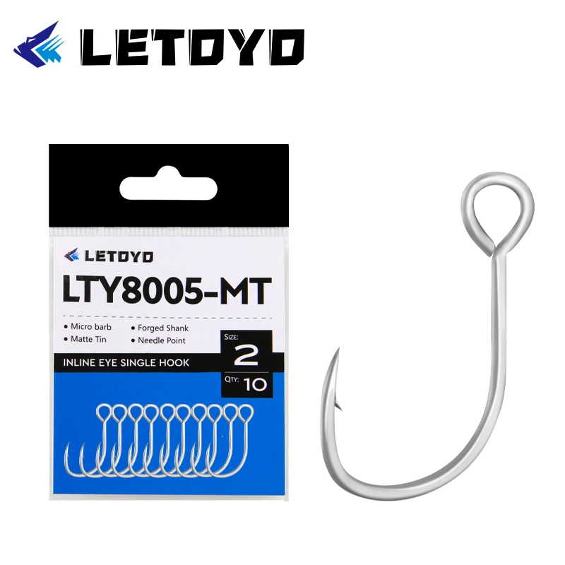 Image of Letoyo geschmiedeter Schaft Big Eye Angelhaken für Bass Hecht High Carbon Stahl matt Zinn Salzwasser Jigging Angelhaken im Seefischen
