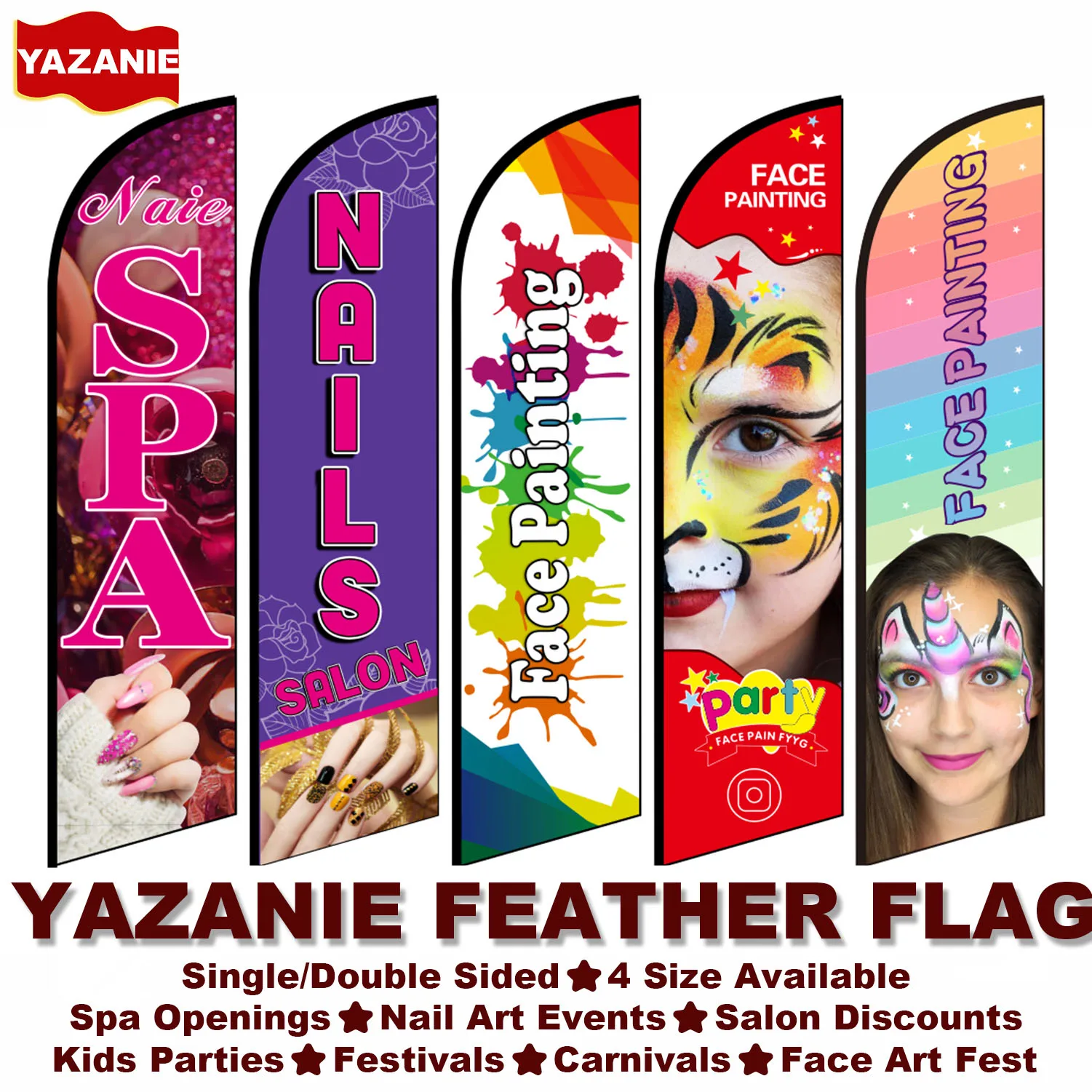 Nail Salon Face Painting Feather Flag Nails SPA Graphic Custom Printing Beach Flags Advertising Promotion Decoration for Outdoor