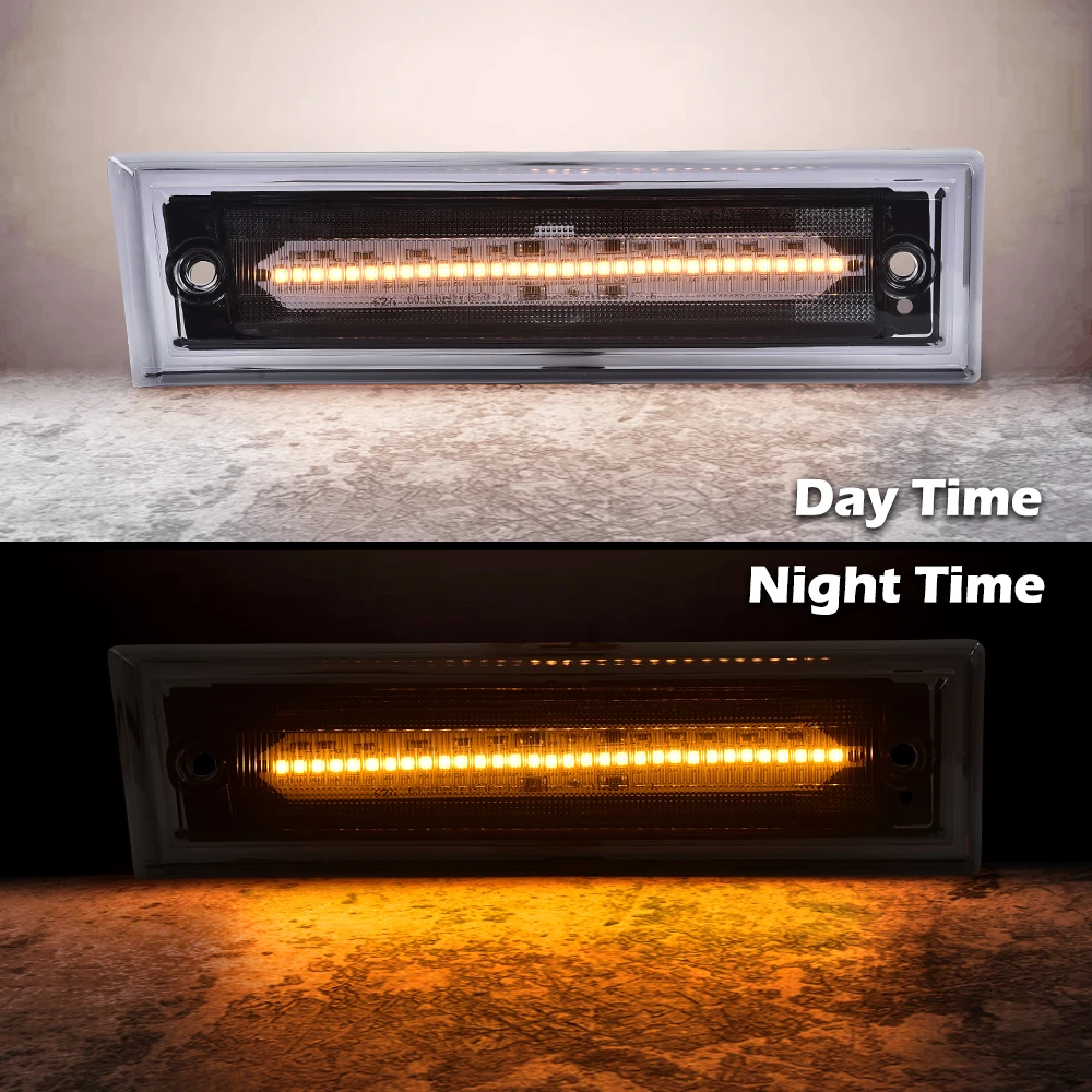Lampu Penanda Samping Depan LED Amber Cocok untuk 1981-1991 C10/C20/C30 Gmc Lensa Asap Tahan Air Tahan Salju Tahan Debu Aksesoris Mobil