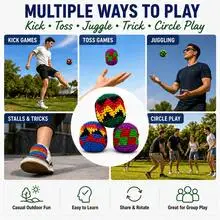 3 Pack Hacky Sacks Knitted Foot Bag Kick Balls Juggling Balls Outdoor Sports Toss Game Toy for Kids Adults