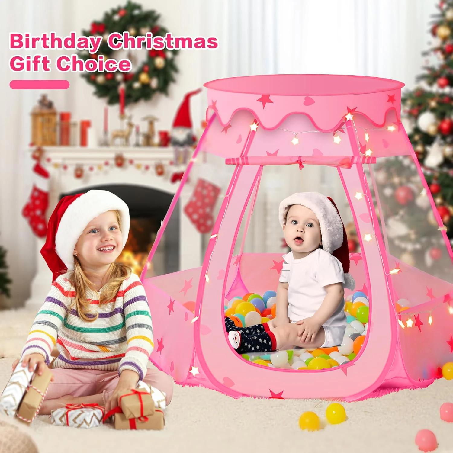 Pop Up Princess Tent with Star Light,Princess Tent Girls Kids Playhouse,Toys for Girl‘s Birthday Gift, Easy to  Assemble