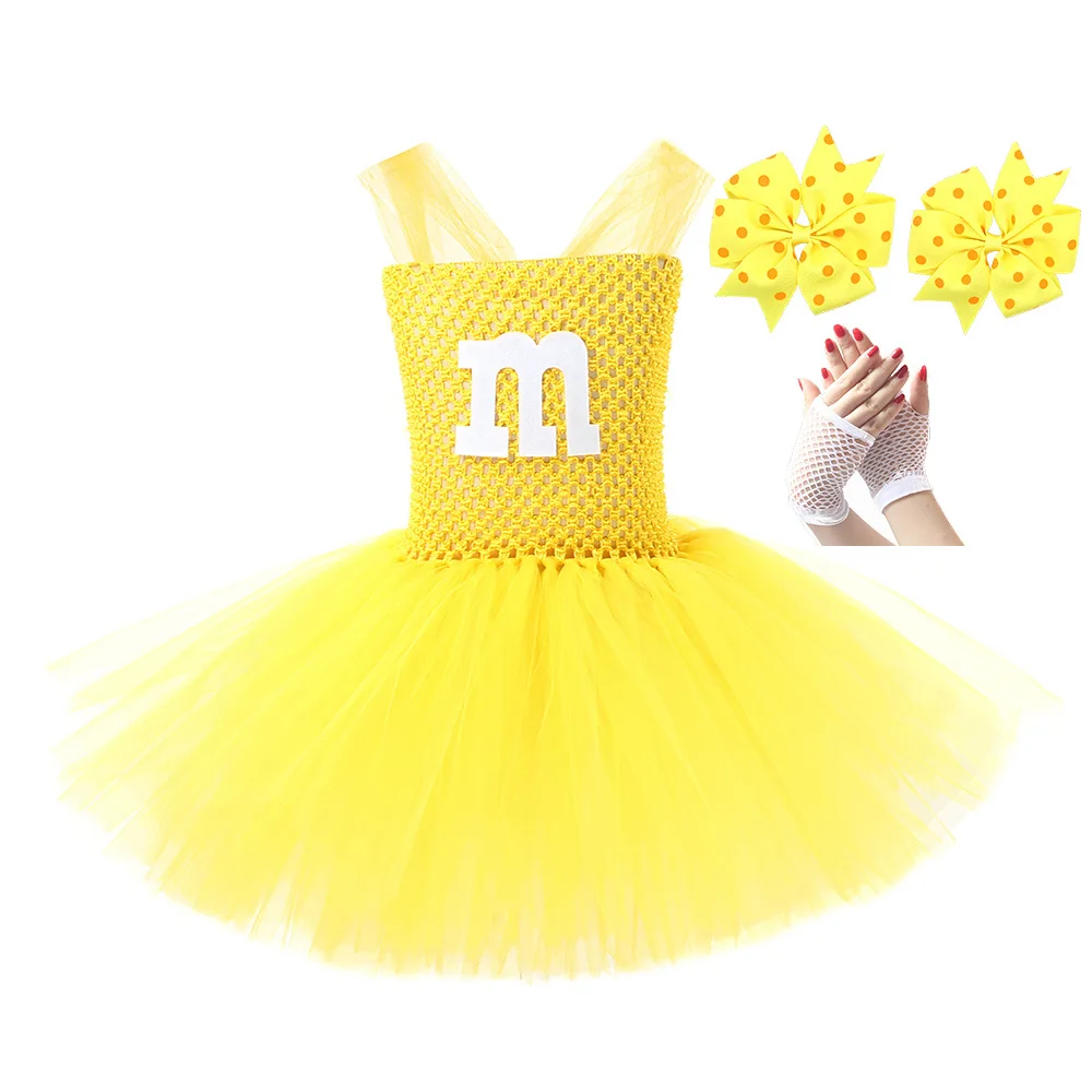 M&M\'s Costume Toddler Tulle Tutu Dress Dancing Outfits for Party Carnival Costume Colorful Letter M Outfits for Baby Girls Dress