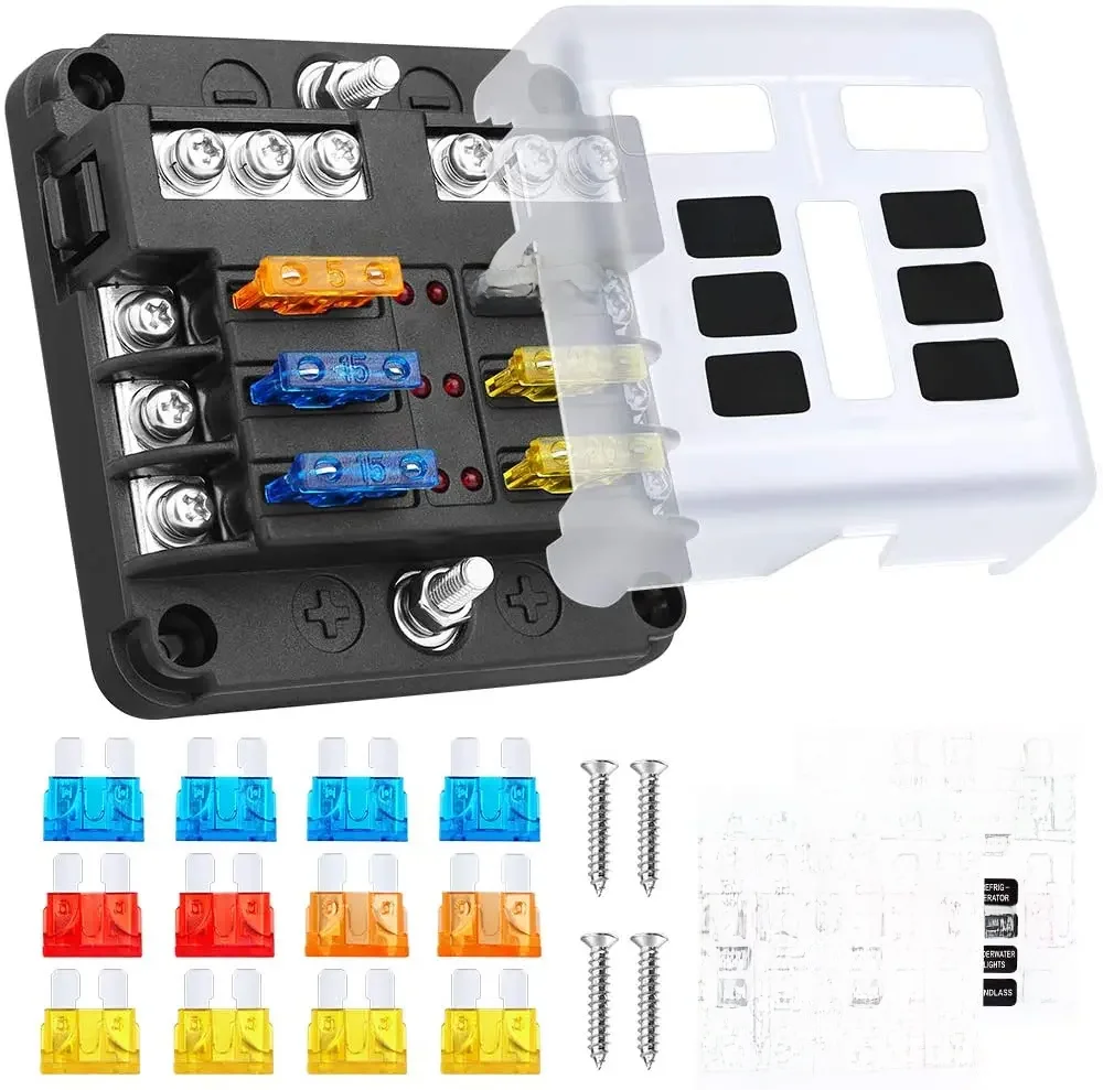 Auto Boot Zekeringkast Houder Met 6 Manieren Blade Zekeringhouder Blok Waarschuwing Indicator 12V 36V Power distributie Panel Board - afbeelding 2