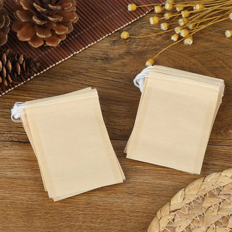 100Pcs Disposable Teabags Non-Woven Fabric Tea Filter Bag for Spice Tea Infuser with Draw String Filter Paper for Herb Loose Tea