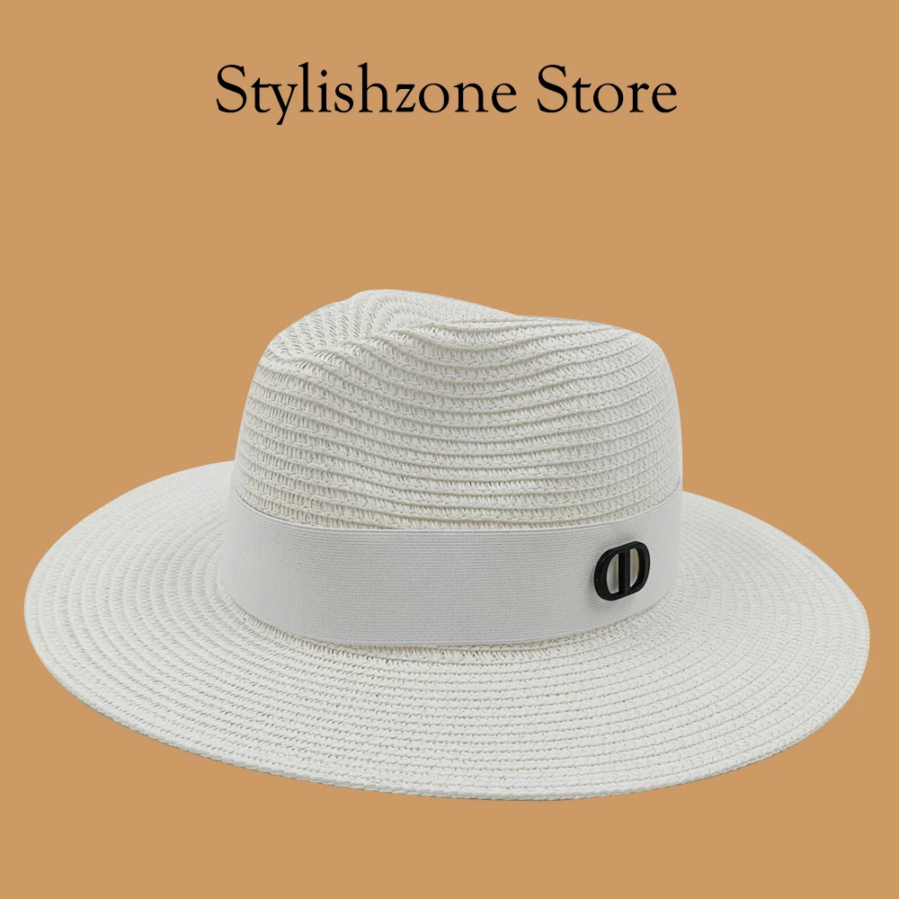 Women\'s summer straw hat solid color wide brim sun protection unisex beach hat sun hat outdoor straw hat jazz hat outdoor straw