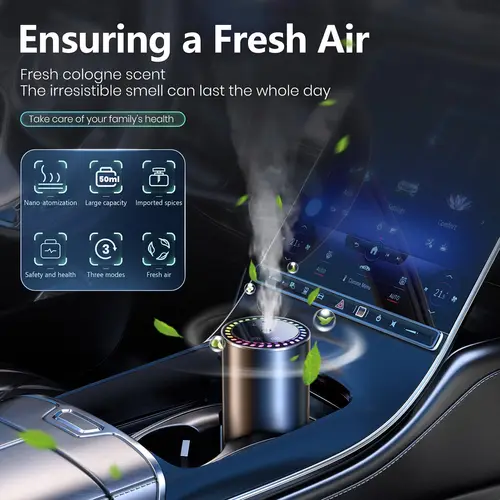 Imagen 2 del producto Difusor de Aroma para Coche Inteligente con Humidificador Recargable, Ambientador de Aceites Esenciales, 3 Niveles Ajustables, Luz LED Estrellada, Accesorio Interior para Automóvil, Perfume Montado, Purificador de Aire
