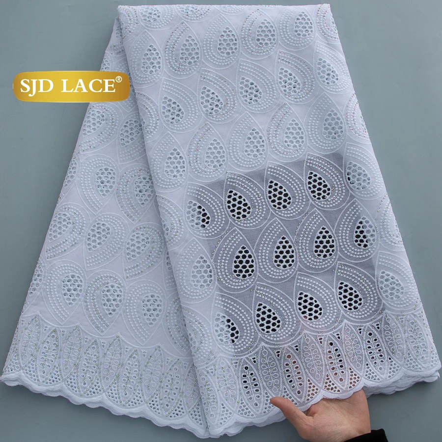 

Кружевная ткань SJD LACE Austria из хлопка, белая, 2026, высококачественное африканское швейцарское кружево-вуаль для пошива женской одежды, свадебных платьев, 4777