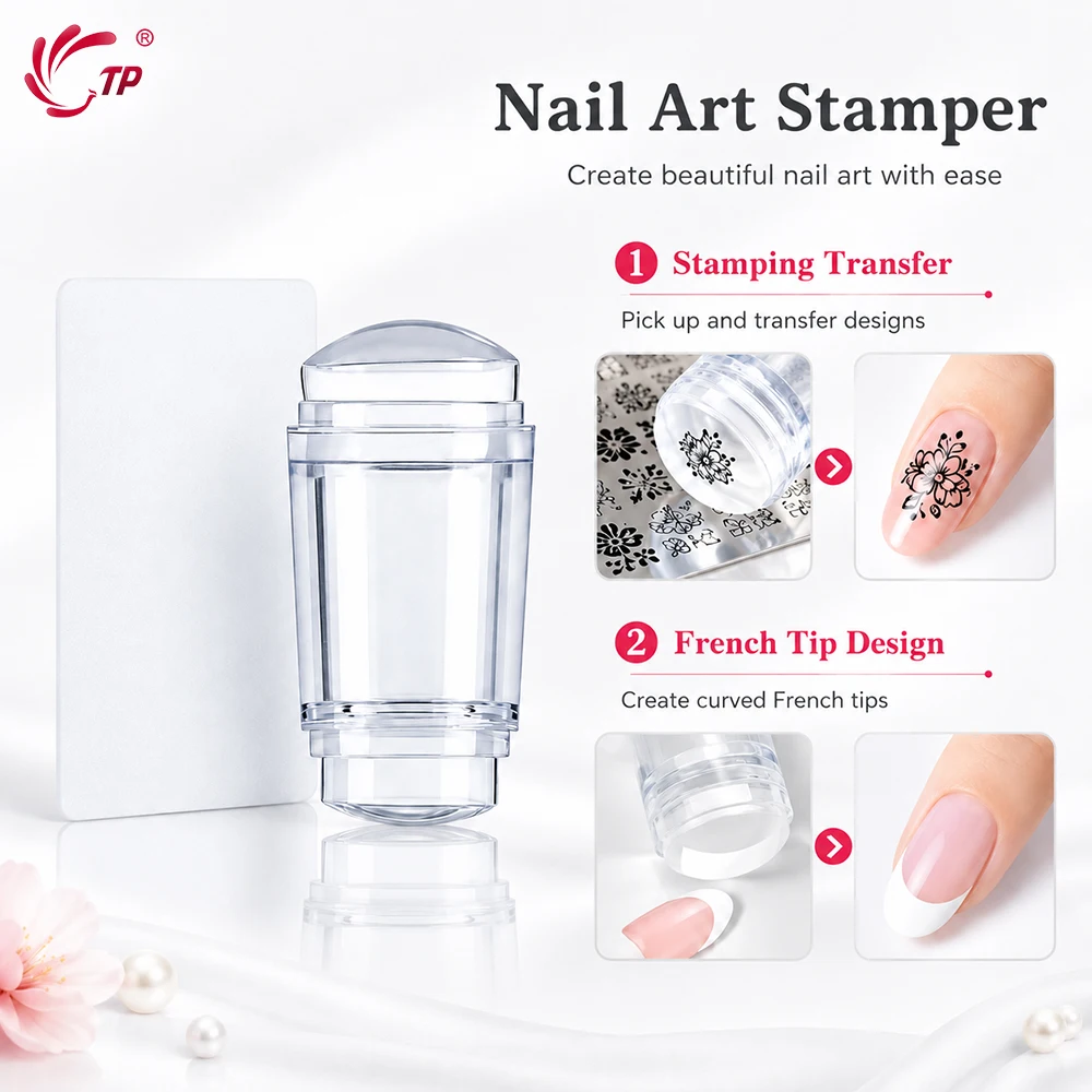 TP Transparent Silicone Nail Art Stamping French Manicure Polish Stencil Templates Stamper Scraper Complete DIY Professional