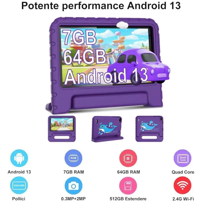 Hot Sales Type-C 7 INCH Android 13 Tablet For Kids 7GB RAM 64GB ROM Allwinner A133 CPU Quad Core WIFI 3500mAh