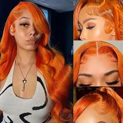 180 Density 350 Orange Ginger Body wave 13x6 Lace Frontal Wig Orange Color 13x4 Lace Frontal Human Hair Wigs For Woman 28inch