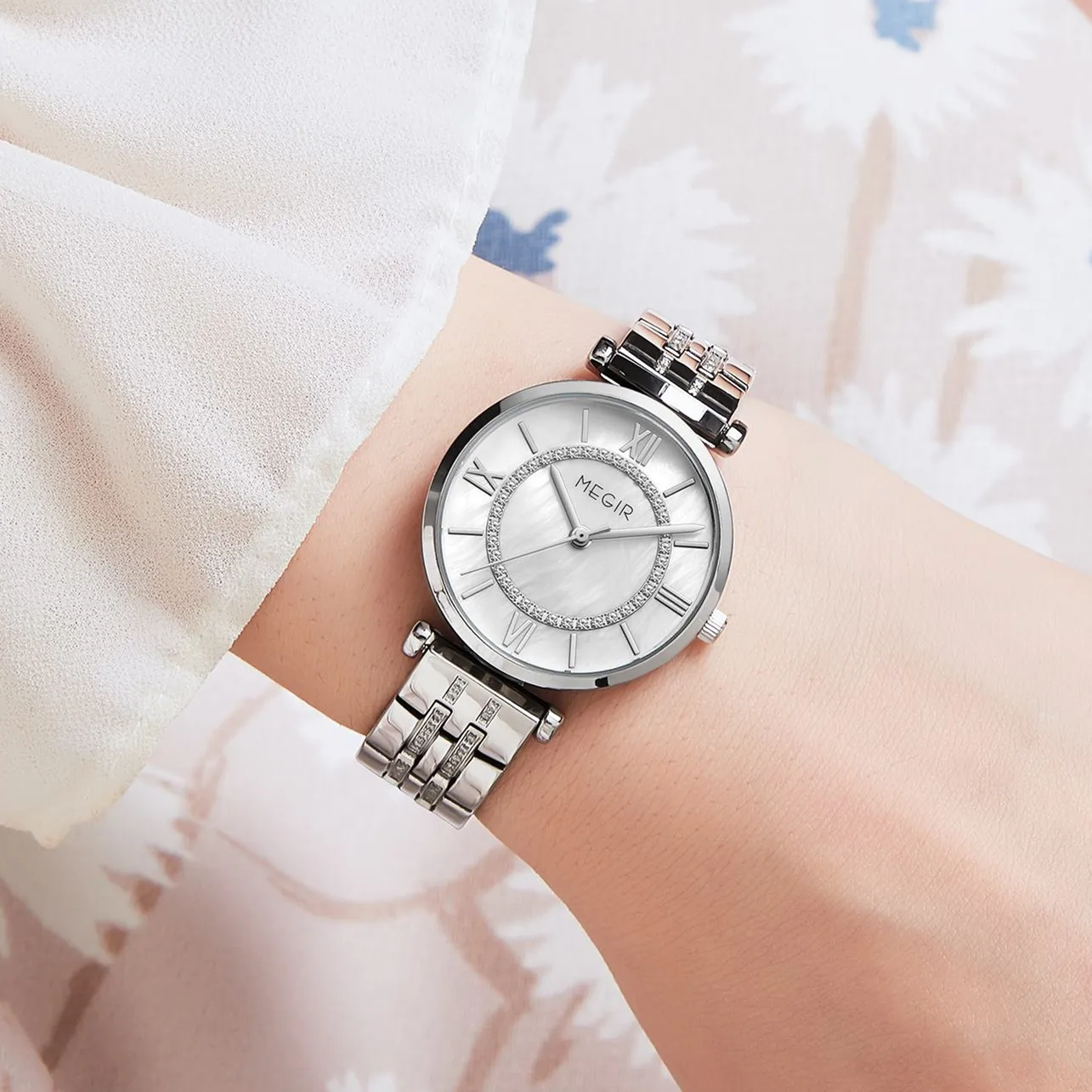 MEGIR Luxury Women Bracelet Quartz Watches Stainless Steel Band Waterproof Female Dress Wrist Watch Clock Ladies Montre Femme